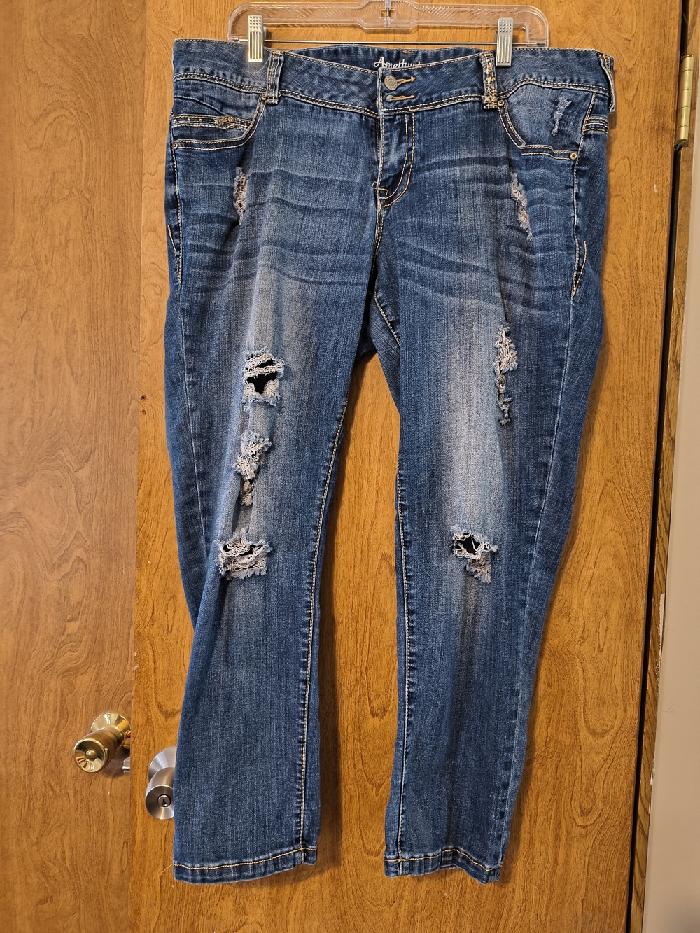 Amethyst Jeans Distressed Mid Blue Straight Leg Jeans